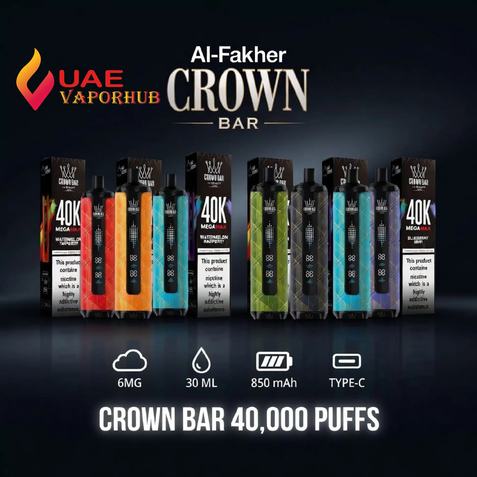 Crown Bar 40k Puffs Al Fakher Crown Bar Mega Max 40000 Puffs Disposable Vape at UAE Vapor Hub
