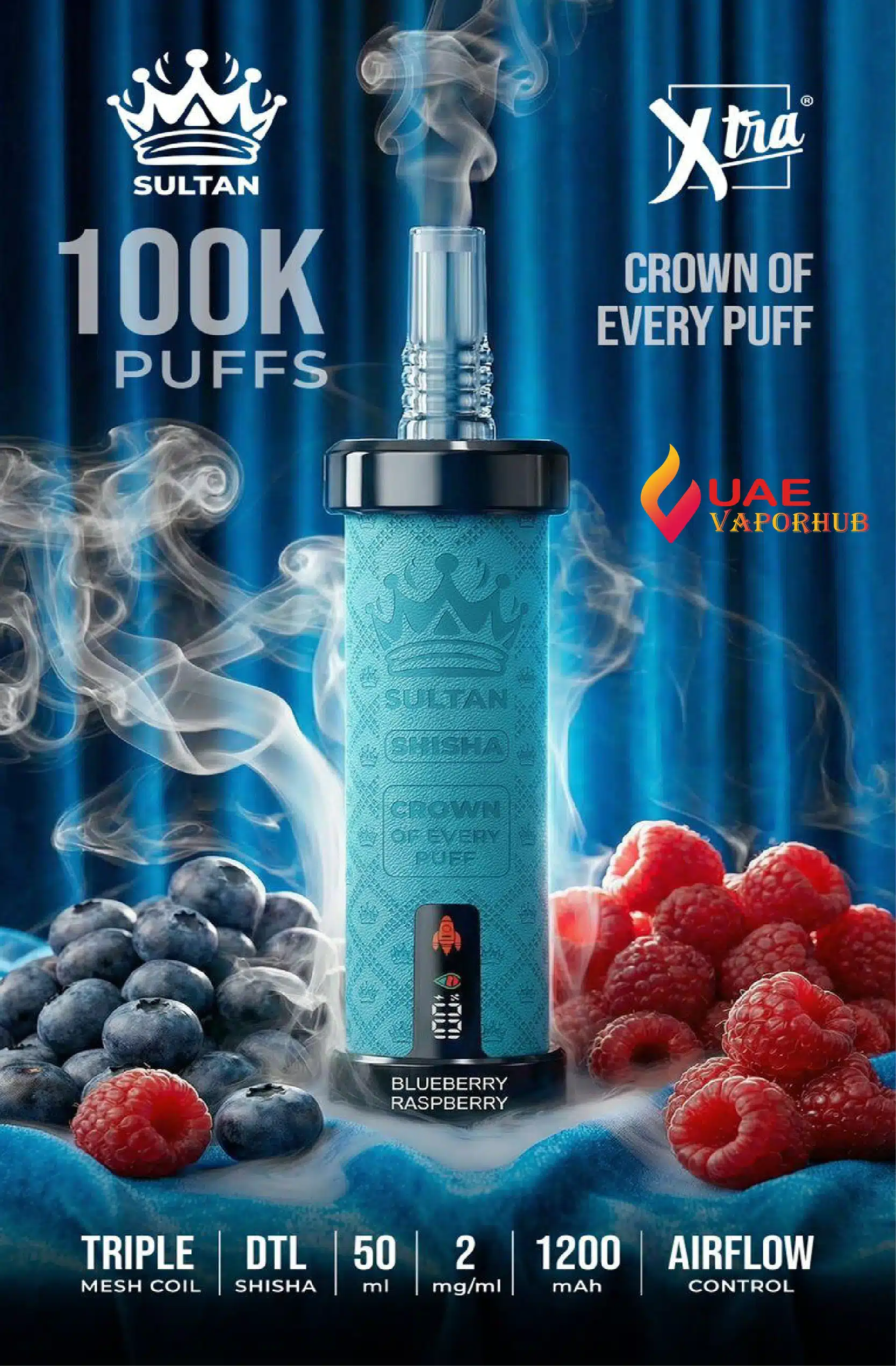 Sultan Xtra Shisha 100,000 Puffs 2mg Disposable Vape Blueberry Raspberry Sultan Xtra Shisha 100,000 Puffs 2mg Disposable Vape Blueberry Raspberry