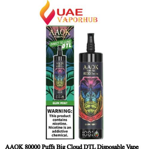 AAOK 80000 Puffs Big Cloud DTL Disposable Vape Price in UAE.