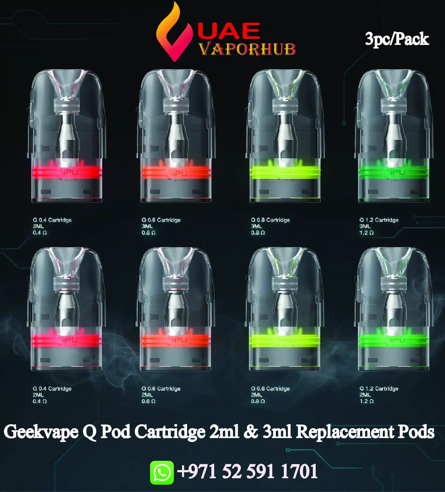 Geekvape Q Pod Cartridge 2ml & 3ml Pods in UAE Geekvape Q Pod Cartridge 2ml & 3ml Replacement Pods at UAE Vapor Hub