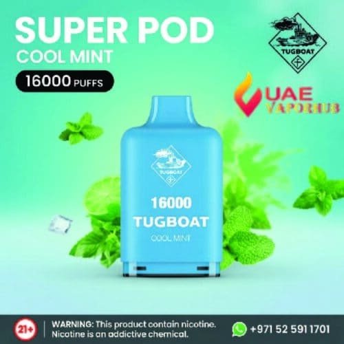 Buy Tugboat Super 16000 Puffs Disposable Vape Cool mint Flavor in dubai.