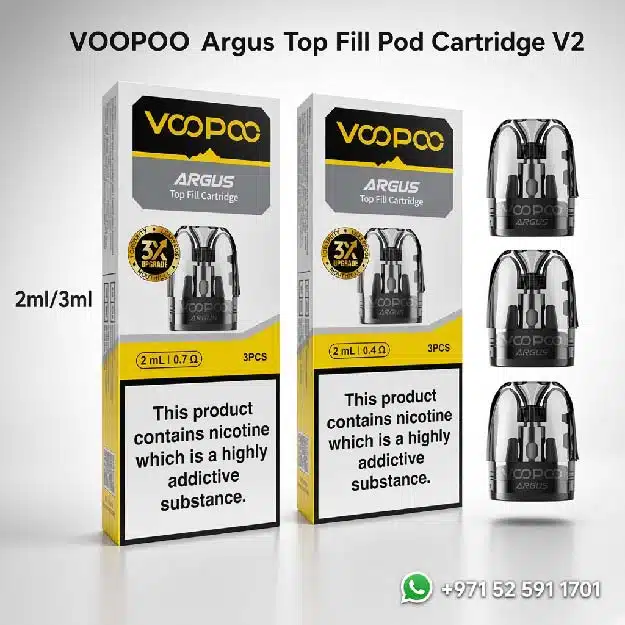 Buy Voopoo Argus Top Fill Cartridge V2 3pack in UAE from UAE Vapor Hub. VOOPOO Argus Top Fill Pod Cartridge V2 in UAE