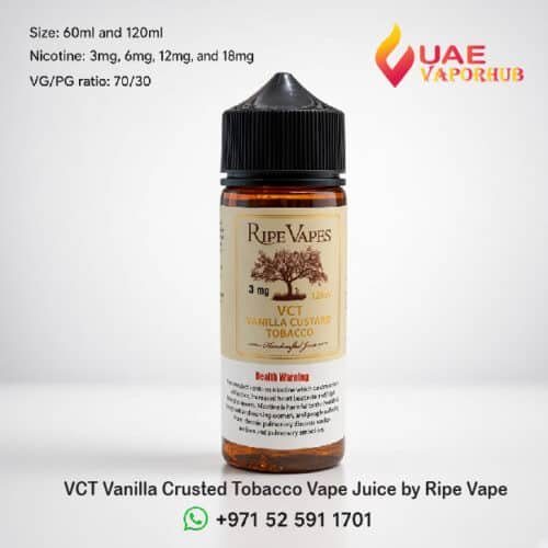 Ripe Vapes VCT Vape Juice—Vanilla Custard Tobacco Flavor at UAE Vapor Hub.