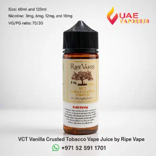 Ripe Vapes VCT Vape Juice—Vanilla Custard Tobacco Flavor at UAE Vapor Hub.